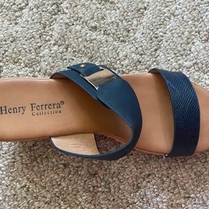Henry Ferrera navy sandals with 1” wedge. Brand new